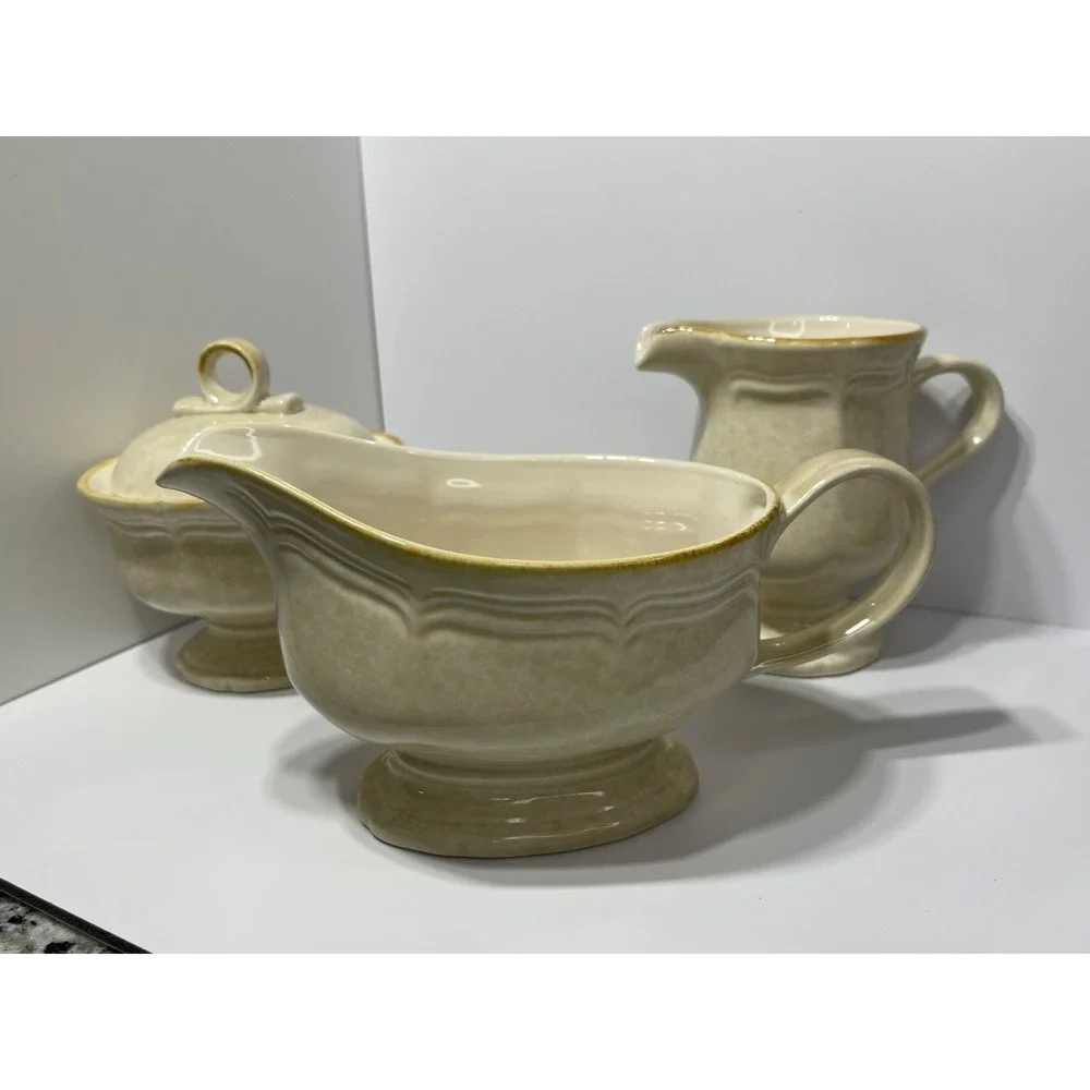 Mikasa FG 000 Country Charm Set Gravy Boat Creamer-Sugar Bowl W/Lid VintageJapan